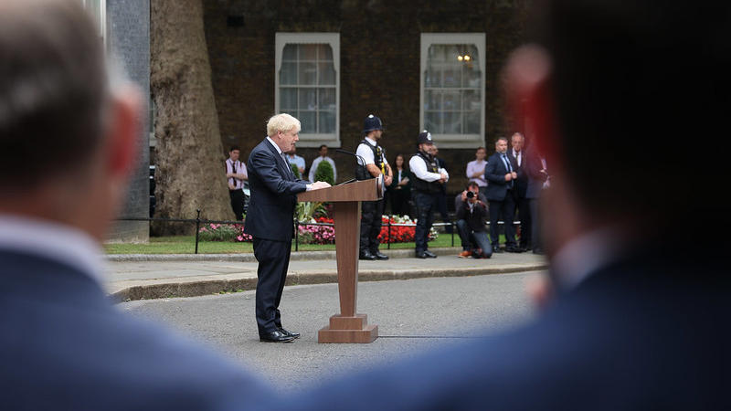 Boris Johnson stands outside No 10 Downing Street to resign as the UK prime minister