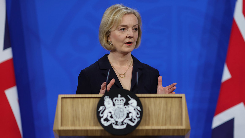 Prime Minister Liz Truss Press Conference. Prime Minister Liz Truss holds a press conference at Downing Street announcing Jeremy Hunt as her new Chancellor of the Exchequer