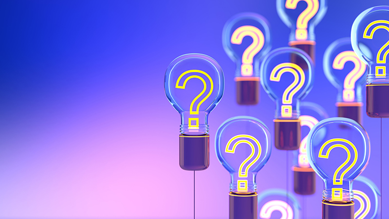 question marks in lightbulbs