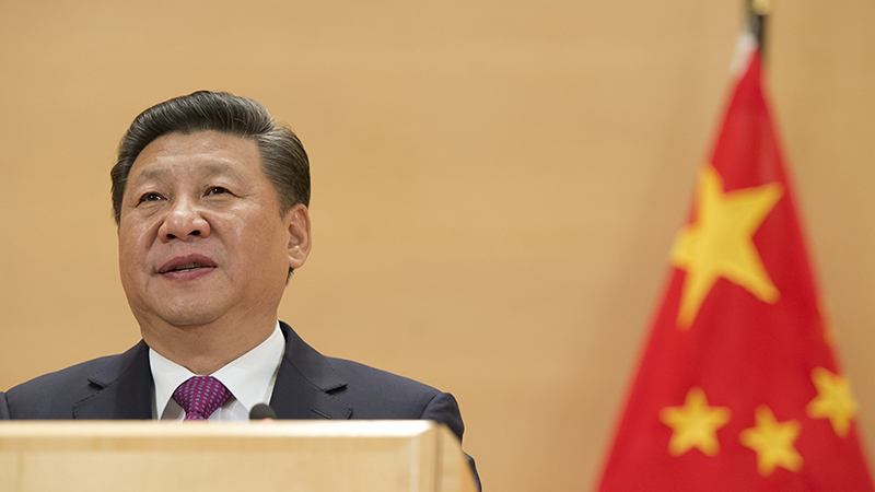 Xi Jinping President of the People's Republic of China speak's at a United Nations Office at Geneva