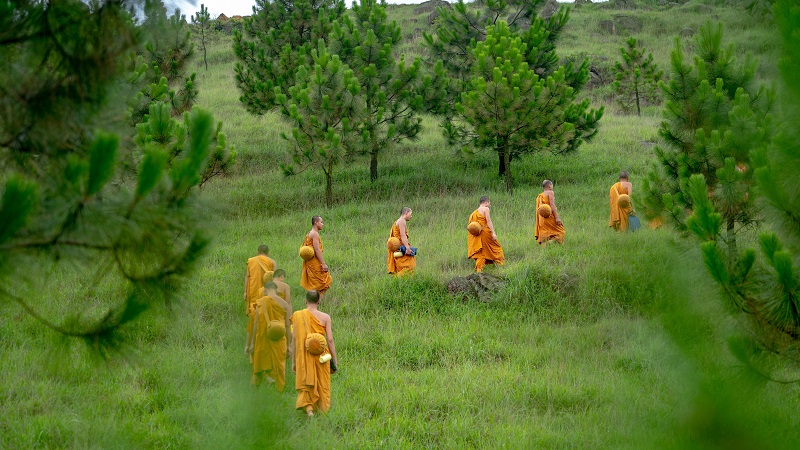Monks in field