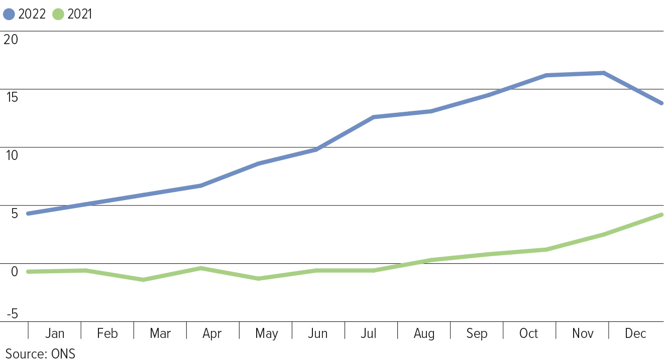 Year on year inflation 2021 versus 2022