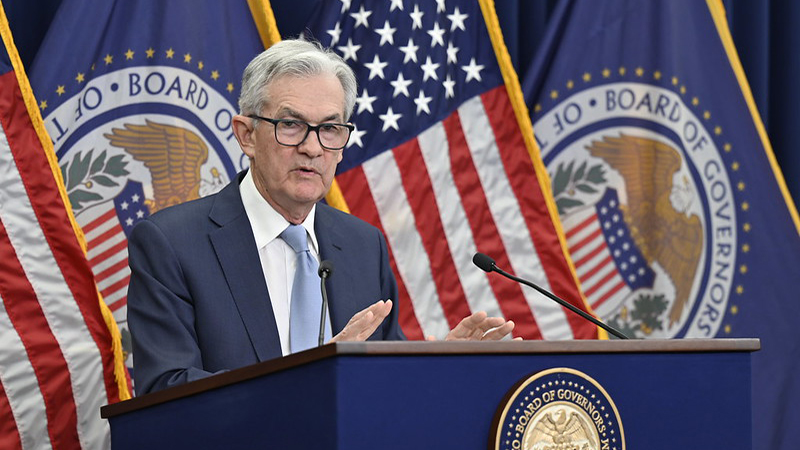Chair Jerome Powell answers reporters' questions at the FOMC press conference on