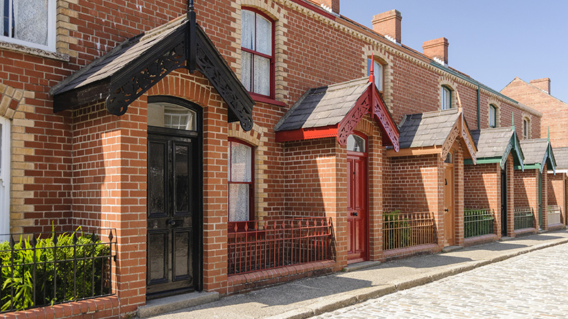 A street of townhouses, traditionally built in Victorian Belfast to accommodate workers in factories and mills.