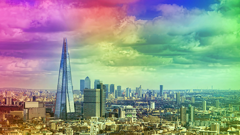 London city skyline in abstract rainbow colors. United Kingdom