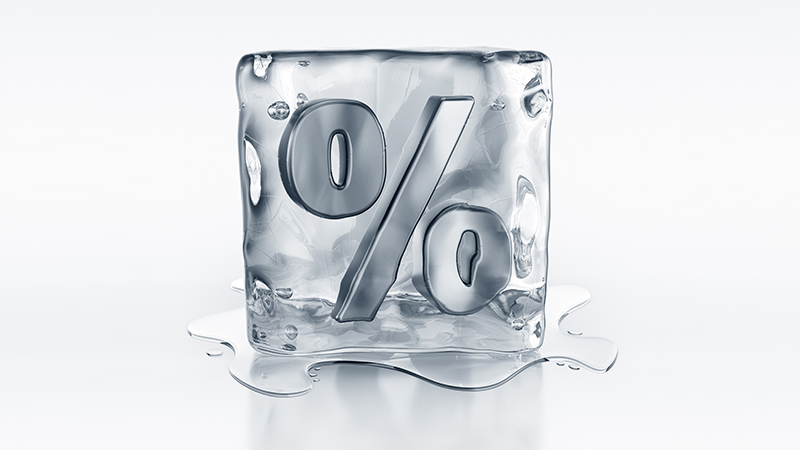 3d rendering of an icecube with a percentage symbol inside