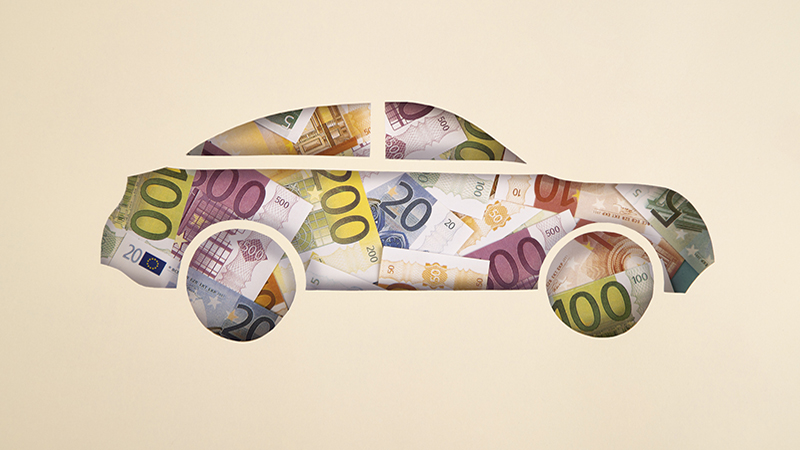 Car made of paper and Euro Banknotes