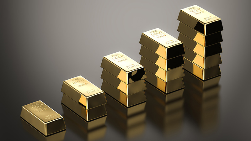 3d rendering stack of gold bullion high up as gold price rising