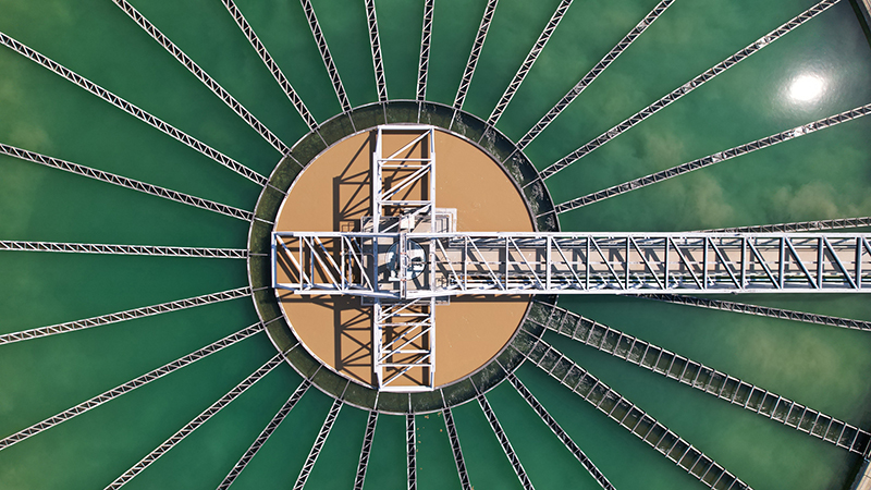 Top view or Aerial view of Water Treatment tank, Water Treatment production for Purify Water, drinking water production and distribution