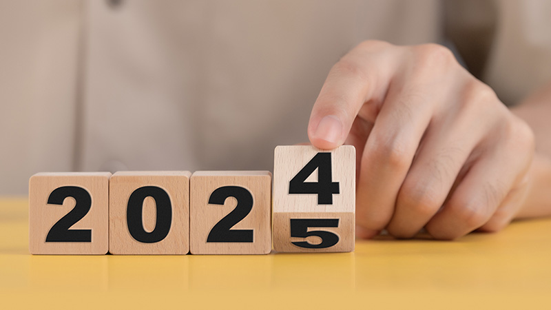 Business plan and countdown to 2025, The hand changing 2024 to 2025 on wooden cubes, Starting new business target strategy concept, Prepare to enter the new year.