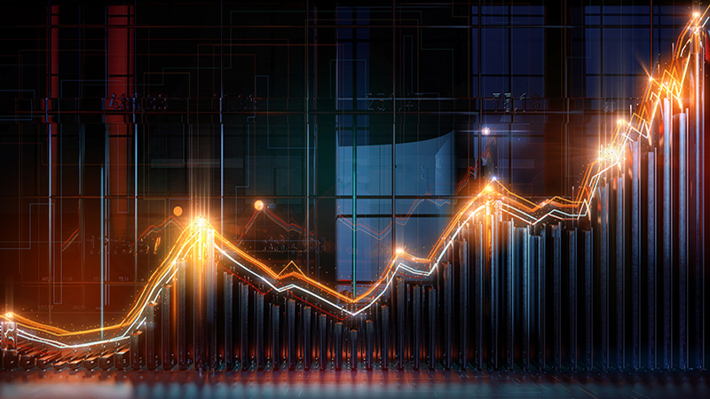 Charts and graphs, business statistic diagram infographic. Business stock market information, finance presentation, report, with financial data elements. Marketing, analysis, investment data info, 3D mixed media illustration