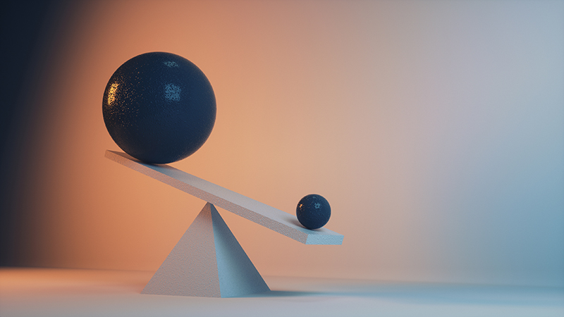 Two sphere of different sizes in balance . Mindset and skill concept . This is a 3d render illustration .