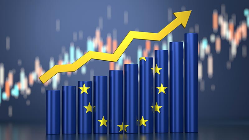 European Union Flag And Success Graph. Finance And Economy Concept.